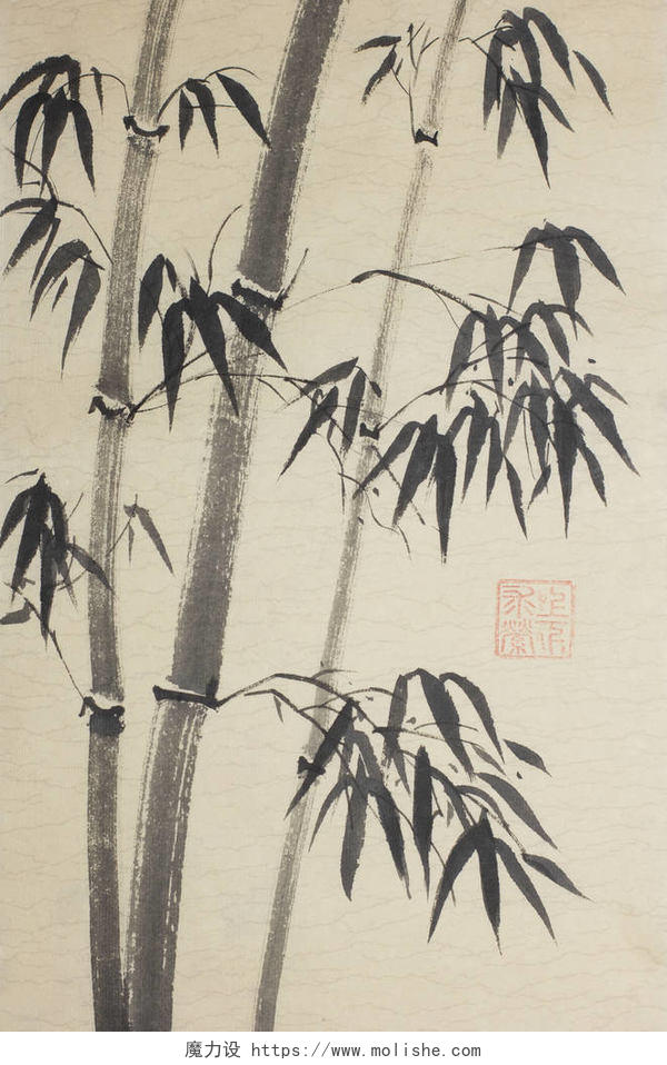 中国风格画的竹树